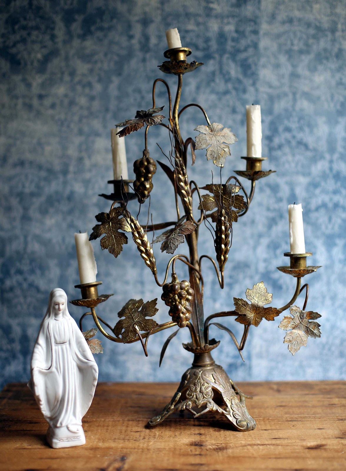 Antique Candelabra French Church Alter Piece Grape Vines & Wheat Bronze Rococo Gilded photo for sale