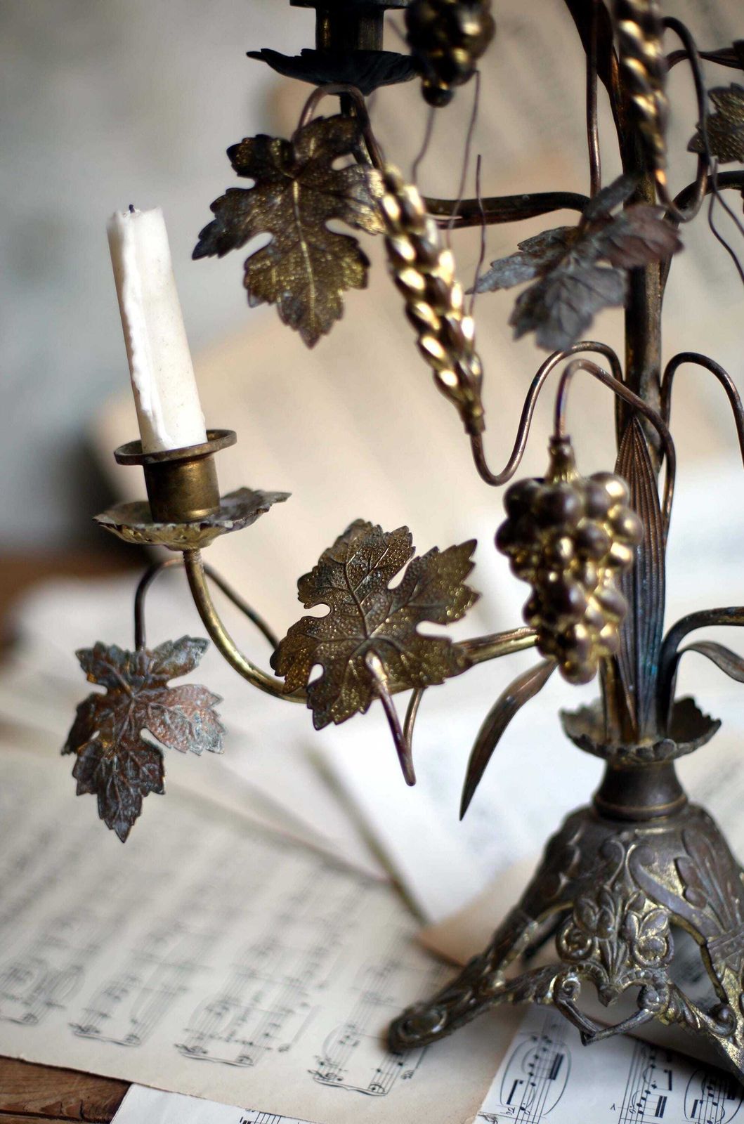 Antique Candelabra French Church Alter Piece Grape Vines & Wheat Bronze Rococo Gilded photo vinterior