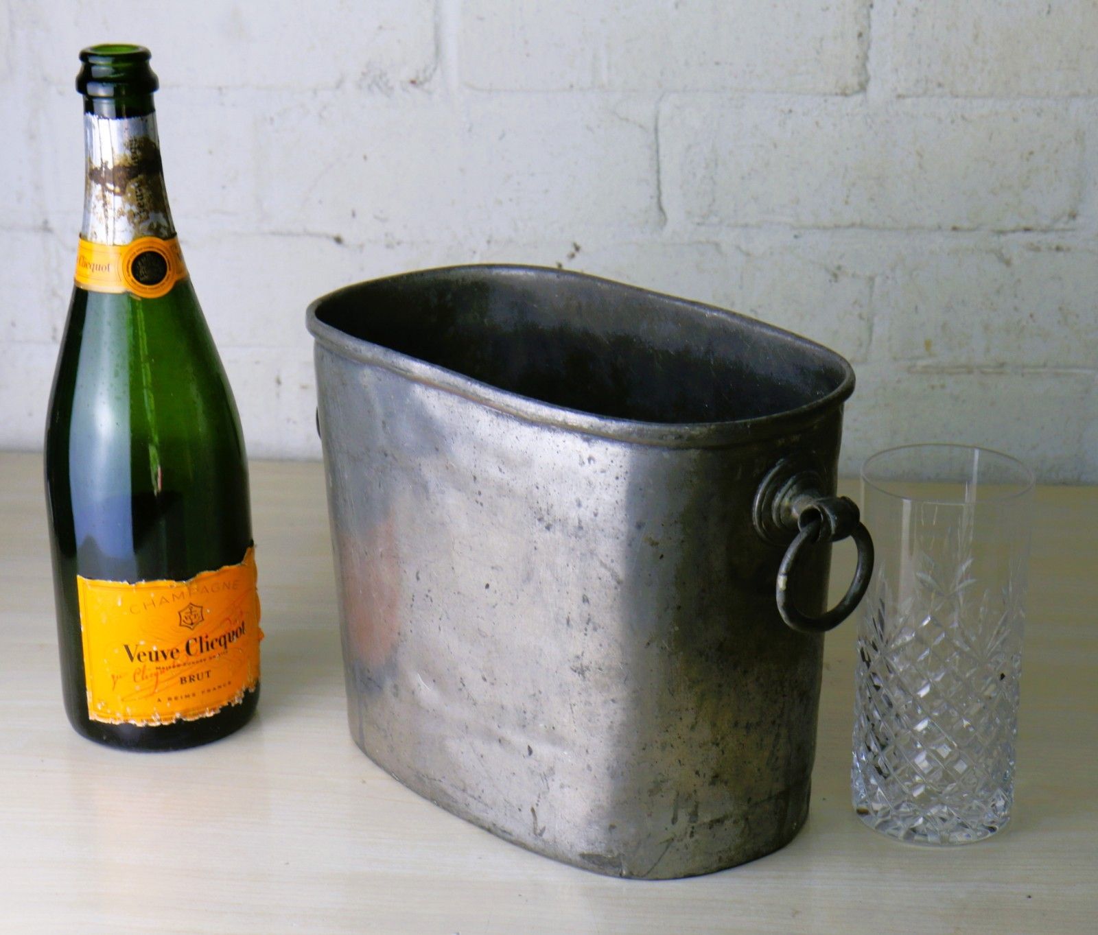 Antique Pewter Wine Cooler Heavy Well Made And Very Well Used See Images photo furniture