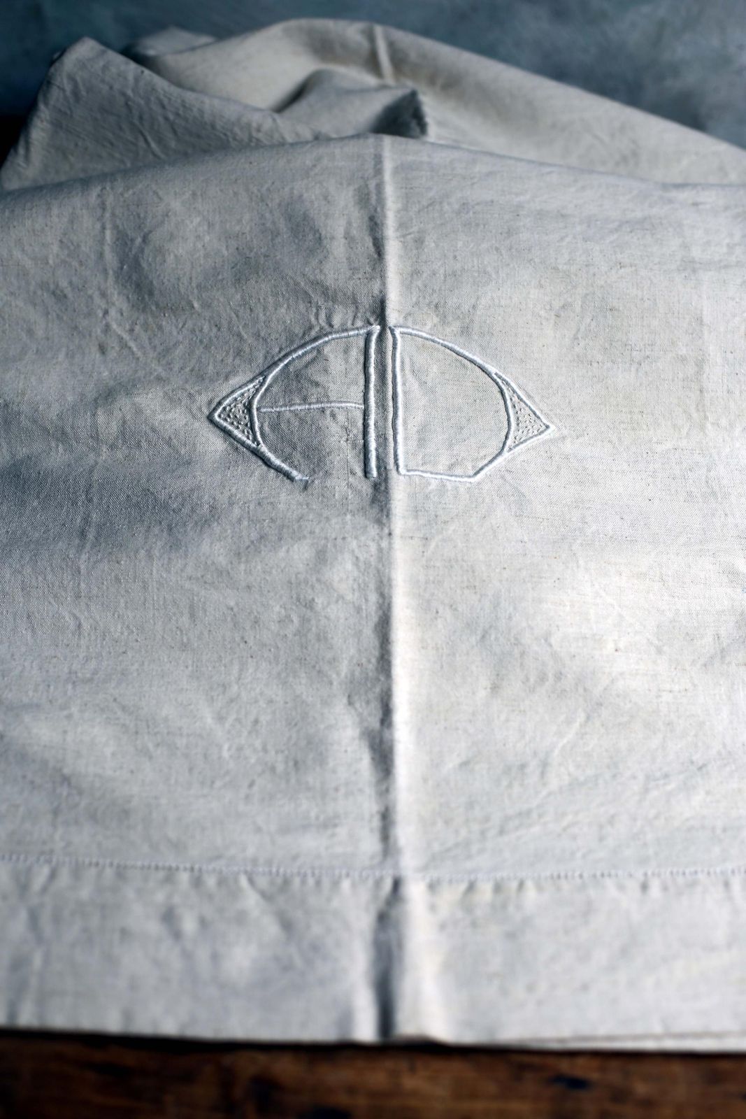 125.0 Large Antique French Bed Sheet White Linen Metis Monogrammed Homespun Hand Embroidered Loomed Fabric Ad Double photo