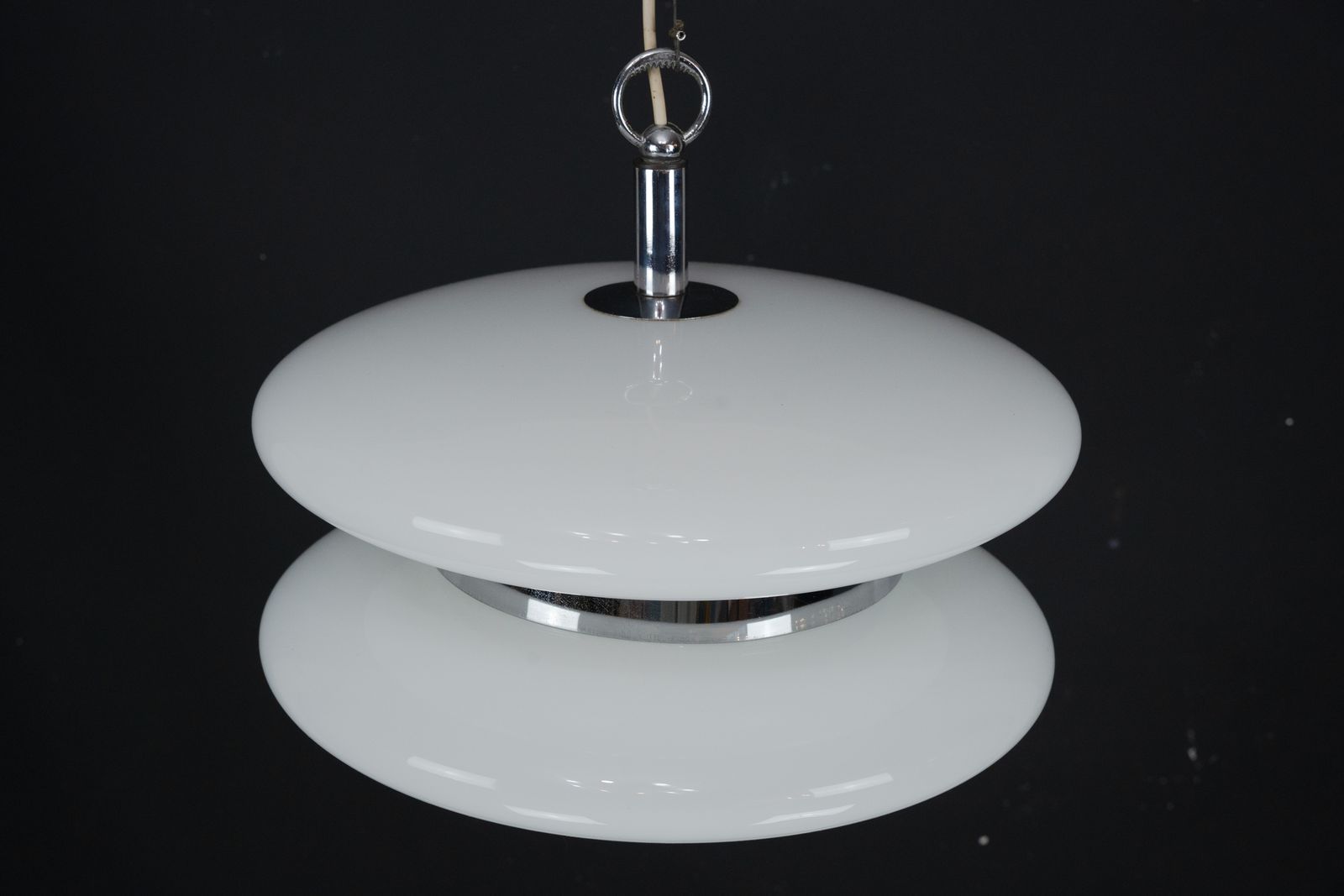 Mid Century Large Murano White Glass Chandelier By Vistosi. 1970s photo vinterior