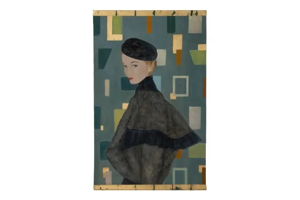 Painted Canvas Depicting A Woman From The 1950s. Contemporary Work.