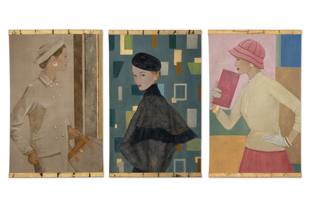 Painted Canvas Depicting A Woman From The 1950s. Contemporary Work. photo vintage