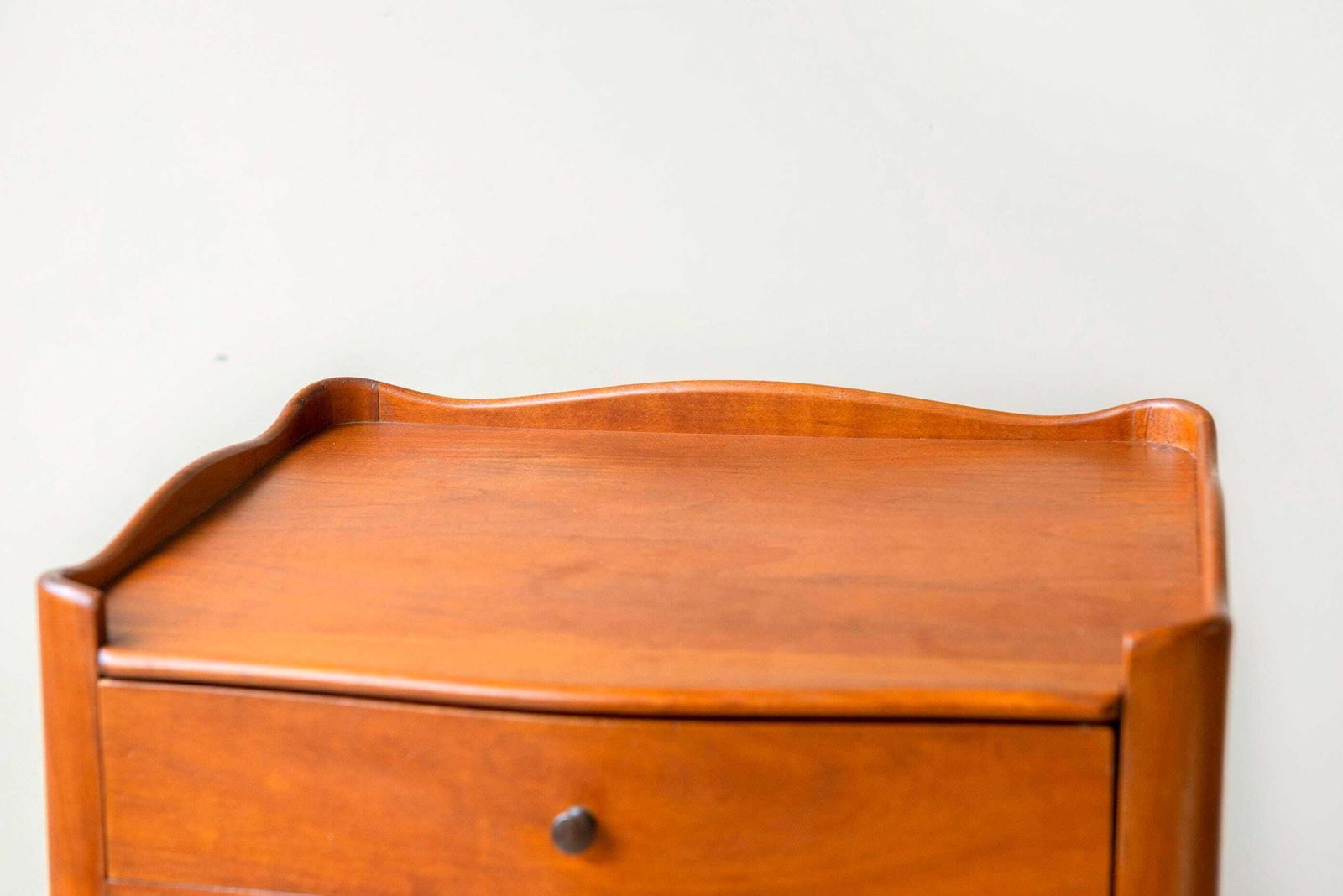 Vintage Wooden Bedside Table   French Provincial 3 Drawer Nightstand   Cabriole Leg Side Table photo vinterior