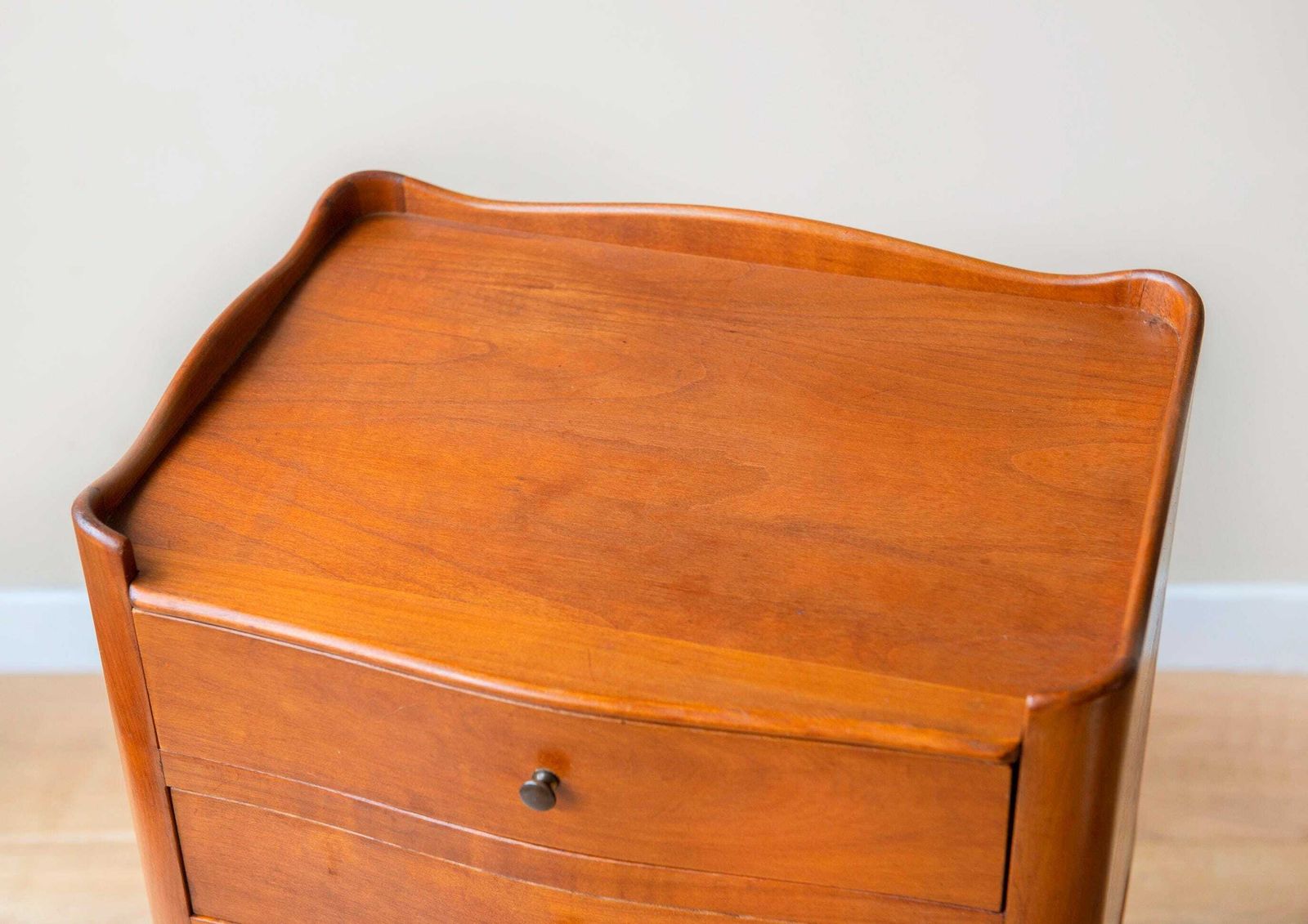 photo furniture Vintage Wooden Bedside Table   French Provincial 3 Drawer Nightstand   Cabriole Leg Side Table