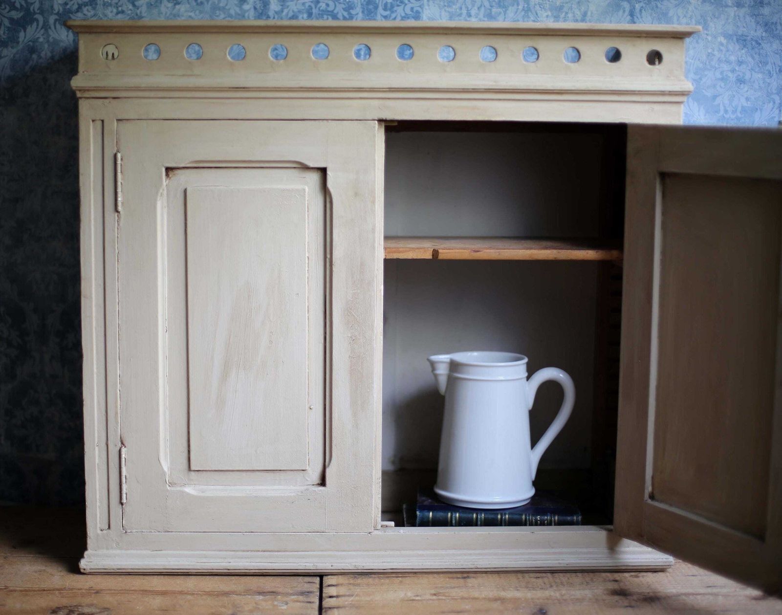 Furniture Antique Wooden Cabinet Painted Carved Kitchen Cupboard Unit photo