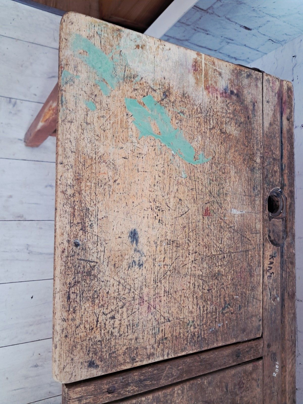Vintage Double School Desk Wooden Rustic Industrial Original Graffiti Desk 1970 photo vintage