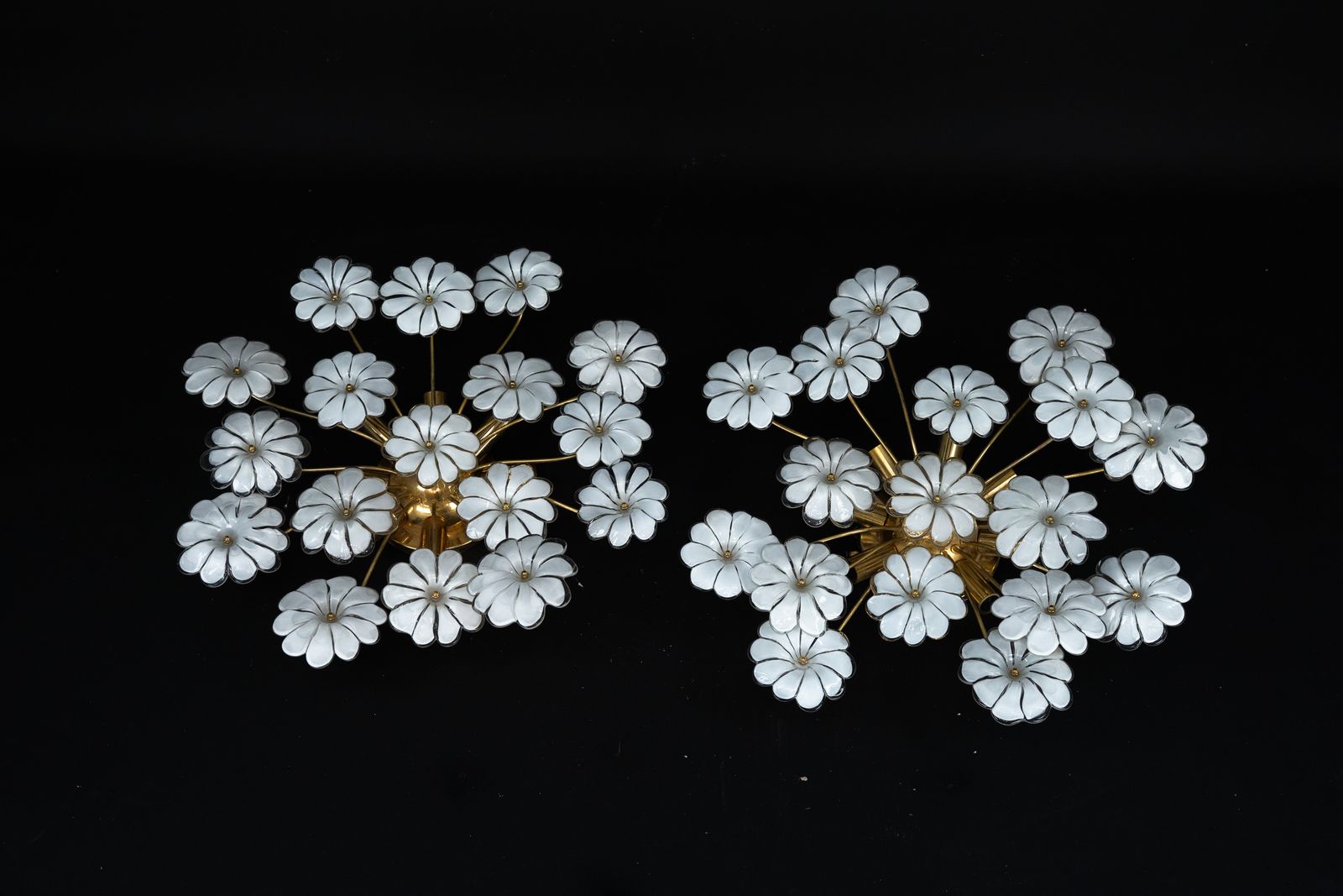 Pair Of Murano White Flower Ceiling Lamps. Italy 1980s photo for sale