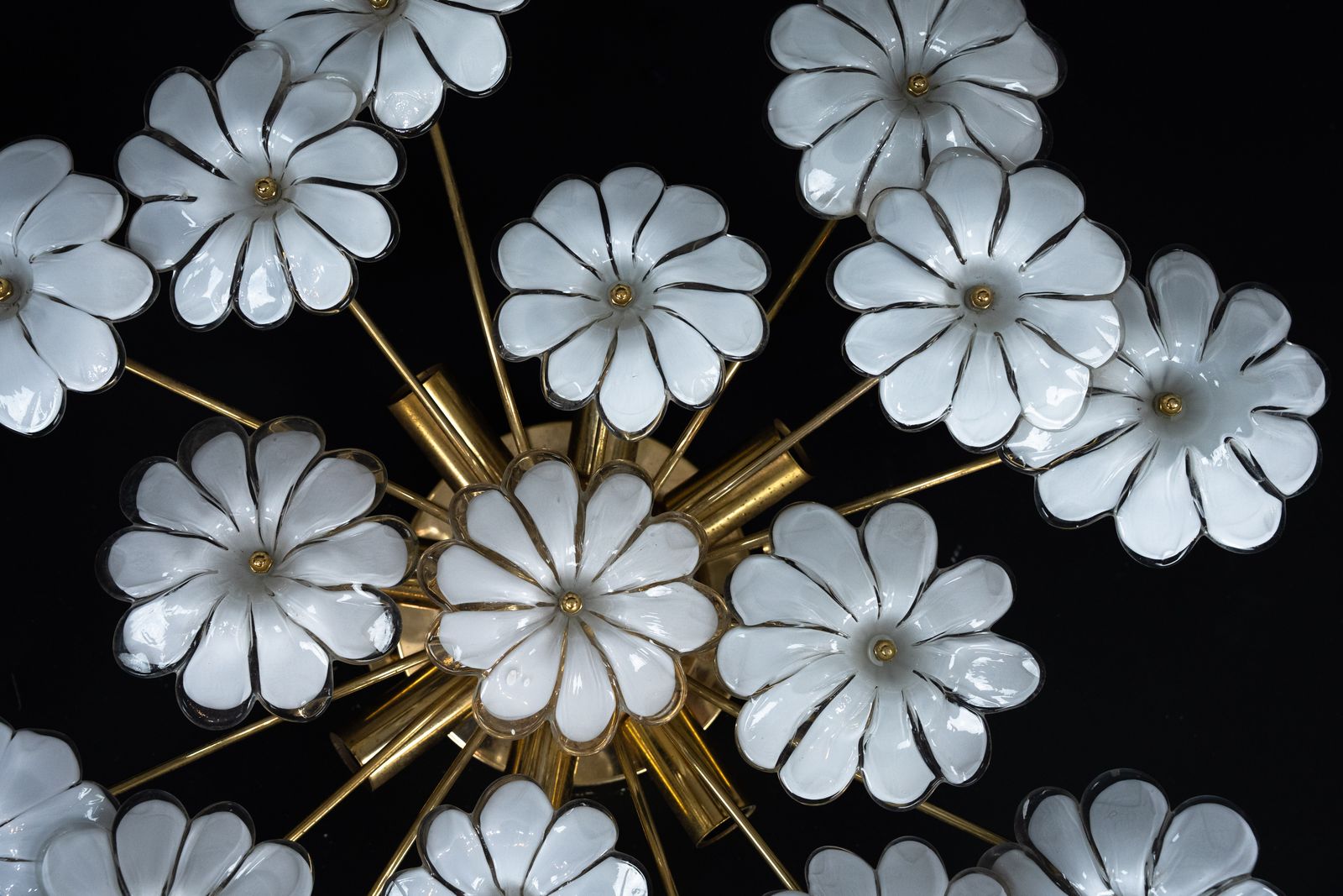 Pair Of Murano White Flower Ceiling Lamps. Italy 1980s photo buy