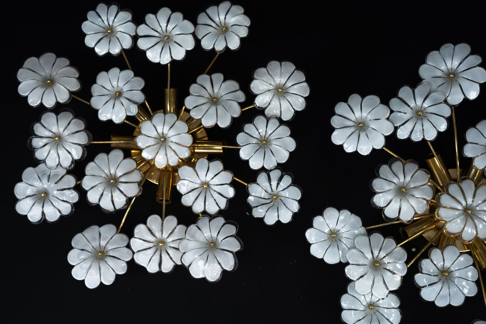 photo furniture Pair Of Murano White Flower Ceiling Lamps. Italy 1980s