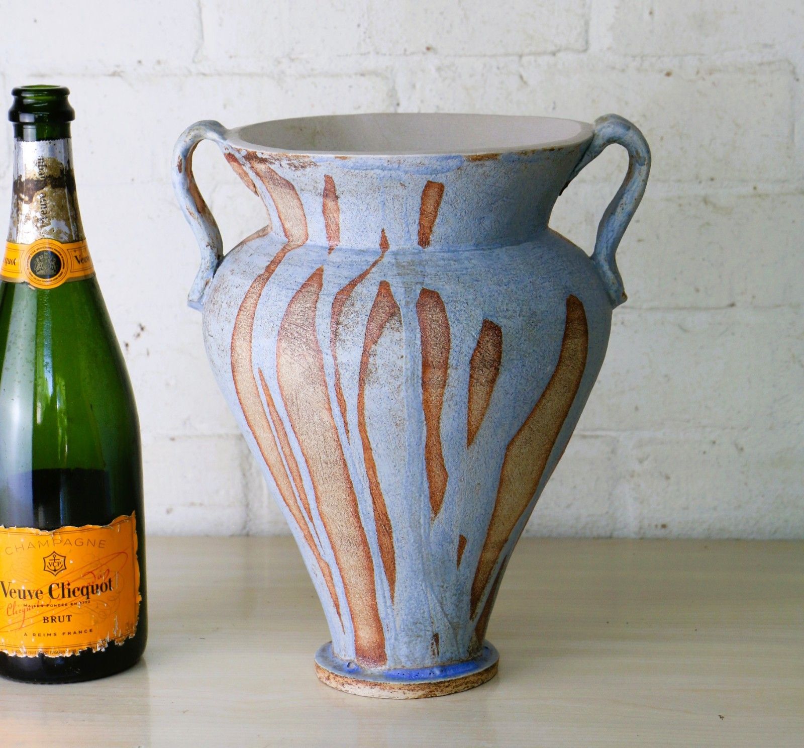 Large Ceramic Vase Studio Pottery By Jean Langdon Classic Urn Styled Blue Brown photo furniture