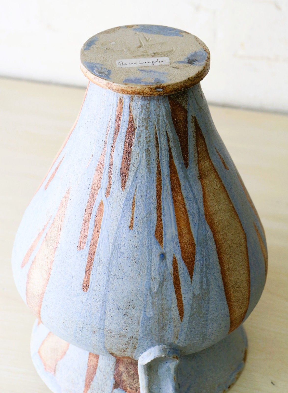 photo vinterior Large Ceramic Vase Studio Pottery By Jean Langdon Classic Urn Styled Blue Brown