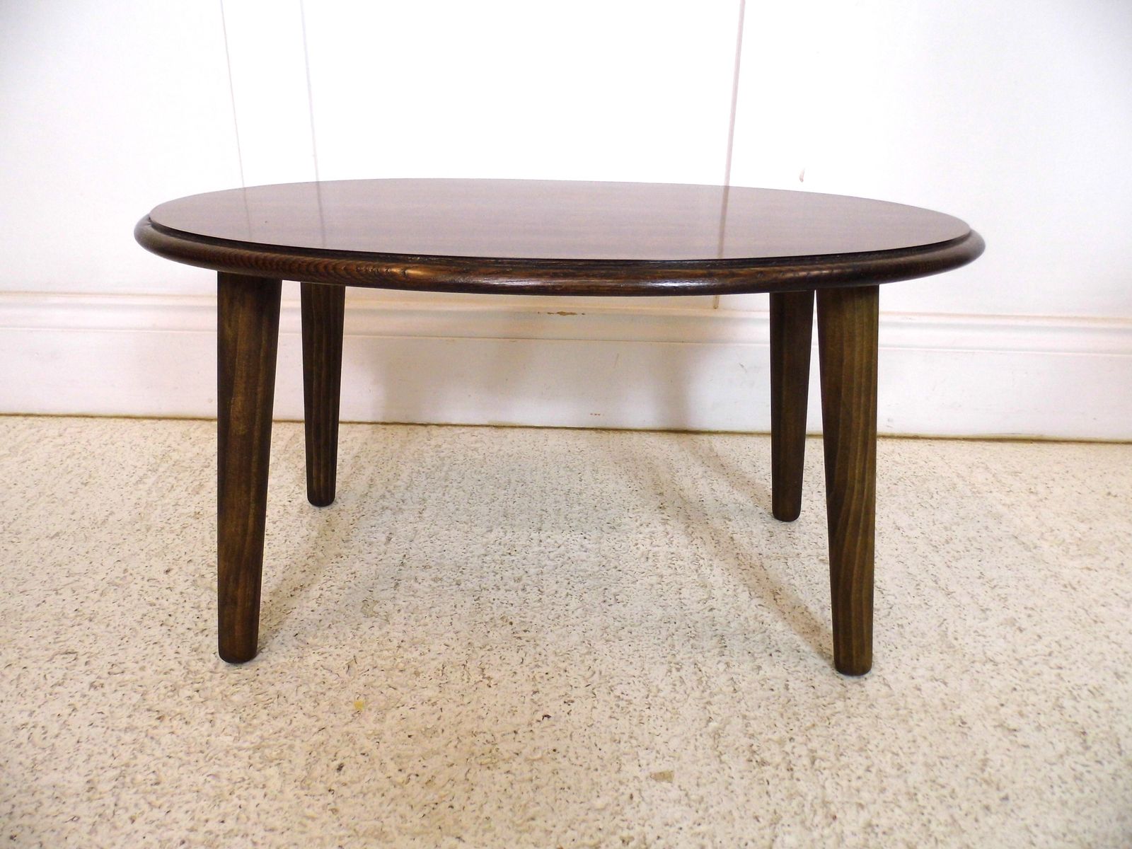 Vintage Retro Oak Formica Topped Oval Coffee Table Tapering Wooden Legs 1970s photo 160.0