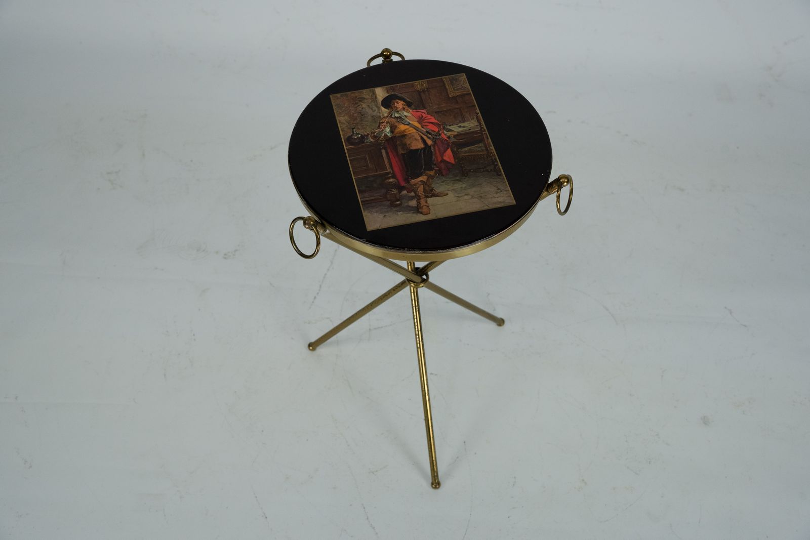 Small Italian Brass And Wood Tripod Coffee Table From 50s photo Furniture
