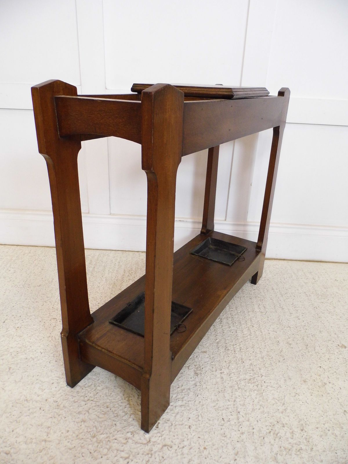 215.0 Antique Edwardian Mahogany Umbrella Stand / Stick Stand Arts & Crafts Hall Stand photo