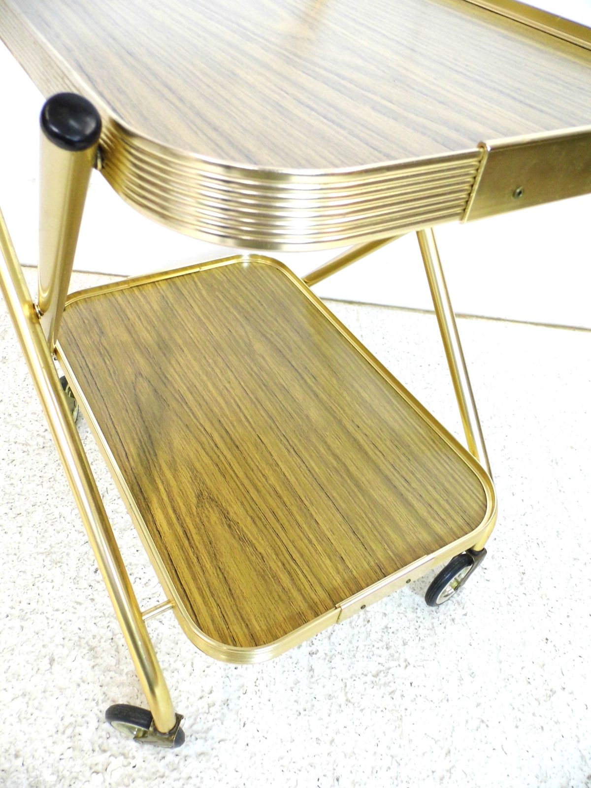 Furniture Vintage Retro Hostess Bar Drinks Cart Trolley Folding Design 1970s Formica Gold photo