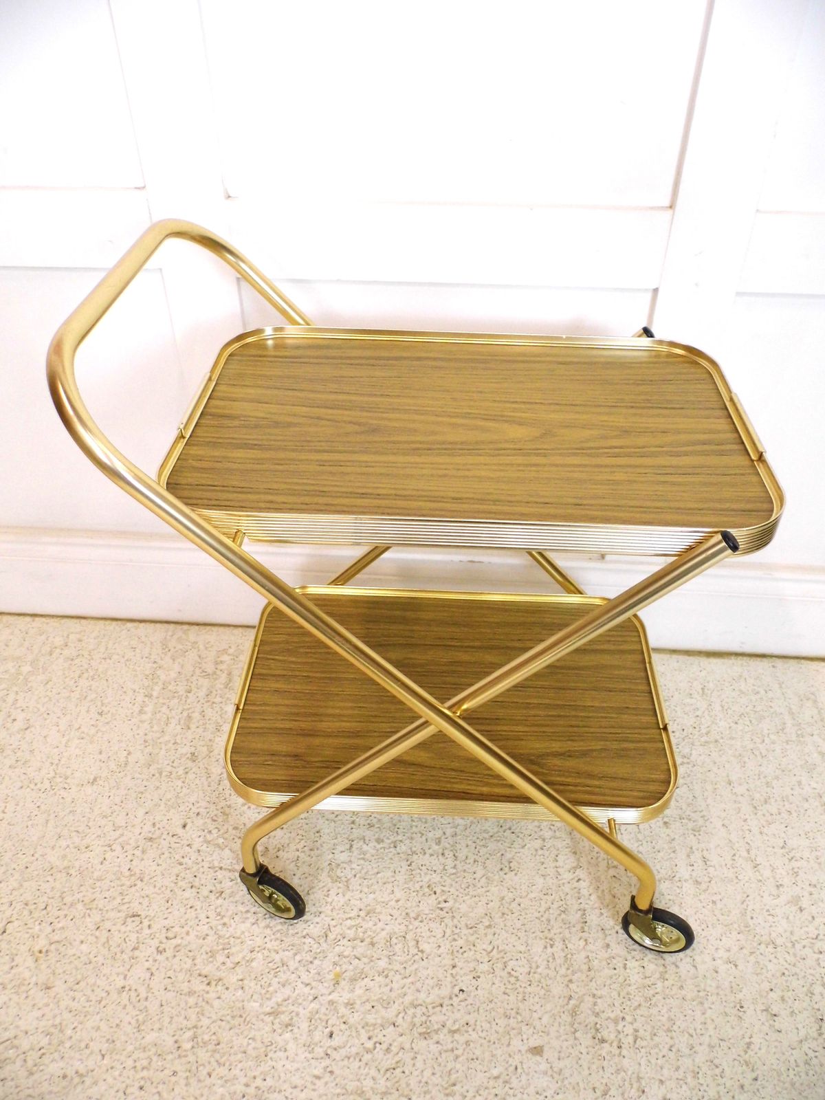 photo buy Vintage Retro Hostess Bar Drinks Cart Trolley Folding Design 1970s Formica Gold