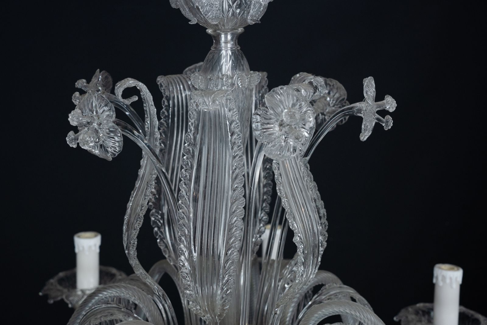 photo furniture 1940s Vintage Murano Clear Glass Chandelier, Classic Italian Art Glass