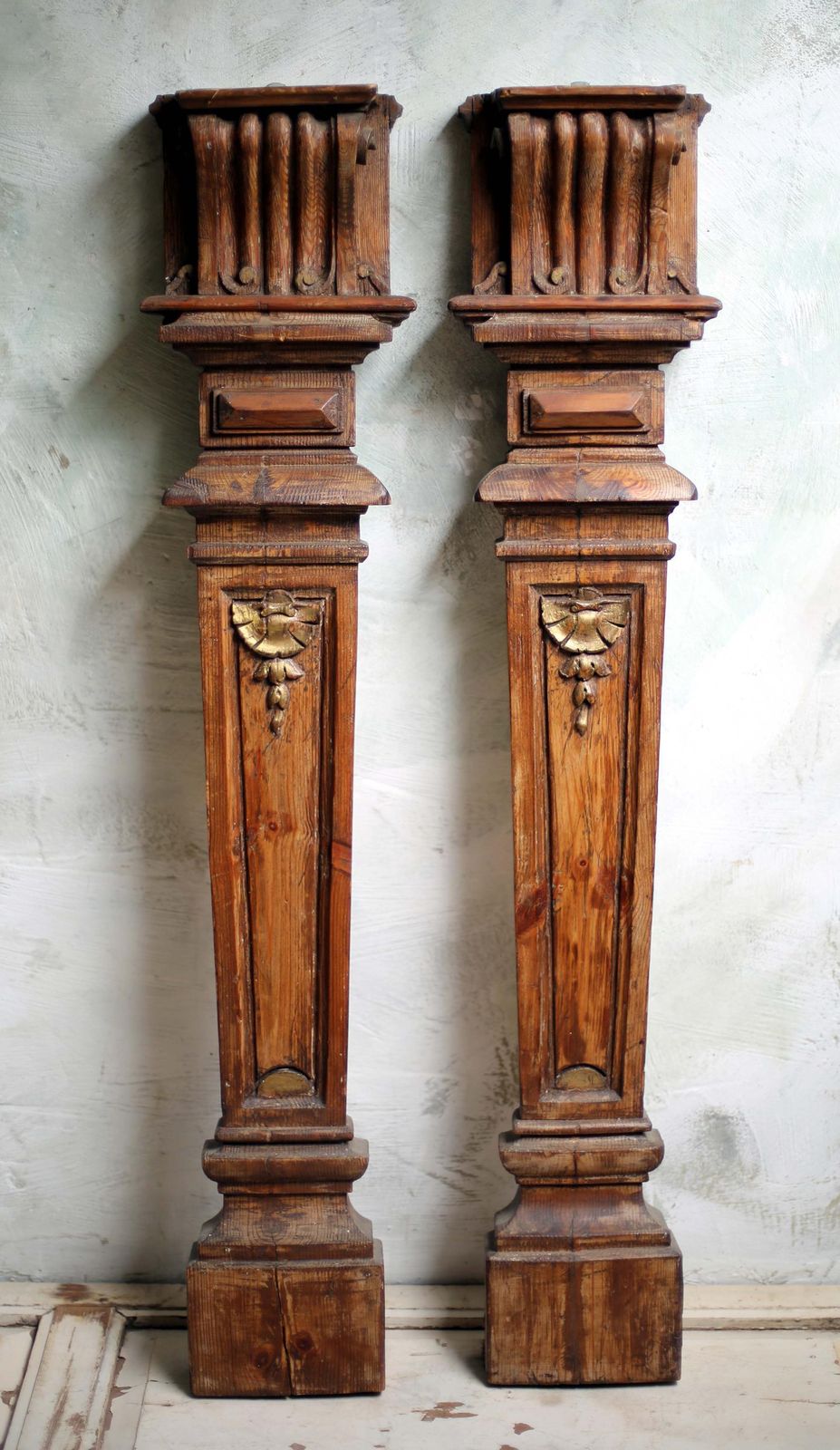 Pair Of Antique Fireplace Pilasters Carved Wooden French Neoclassical Fire Surround Architectural Columns