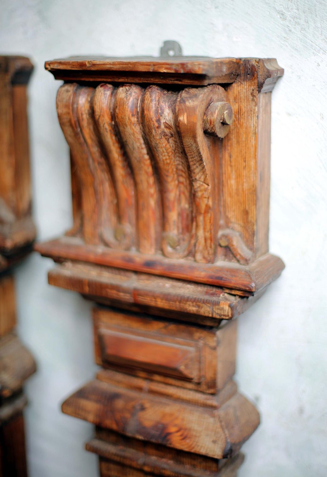 photo furniture Pair Of Antique Fireplace Pilasters Carved Wooden French Neoclassical Fire Surround Architectural Columns