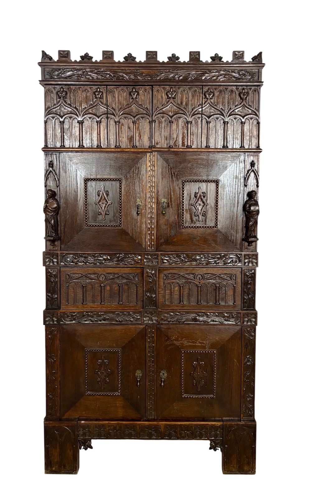 Monumental Gothic Revival Oak Cabinet, Early 20th Century