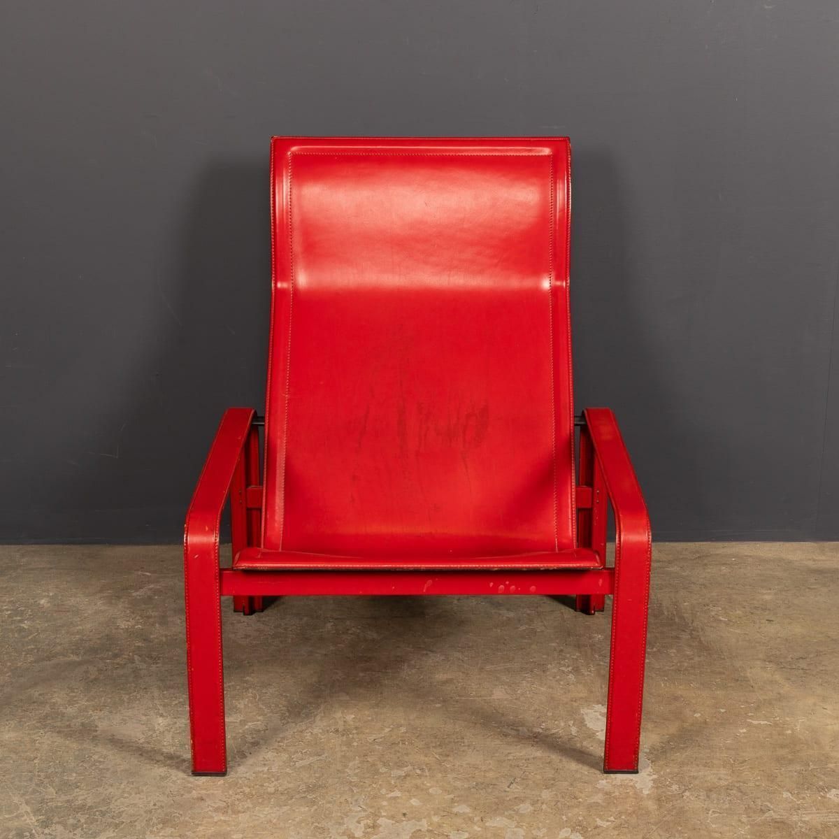 20thc Italian Red Leather Chair By Toussaint & Angeloni For Matteo Grassi C.1970 photo furniture