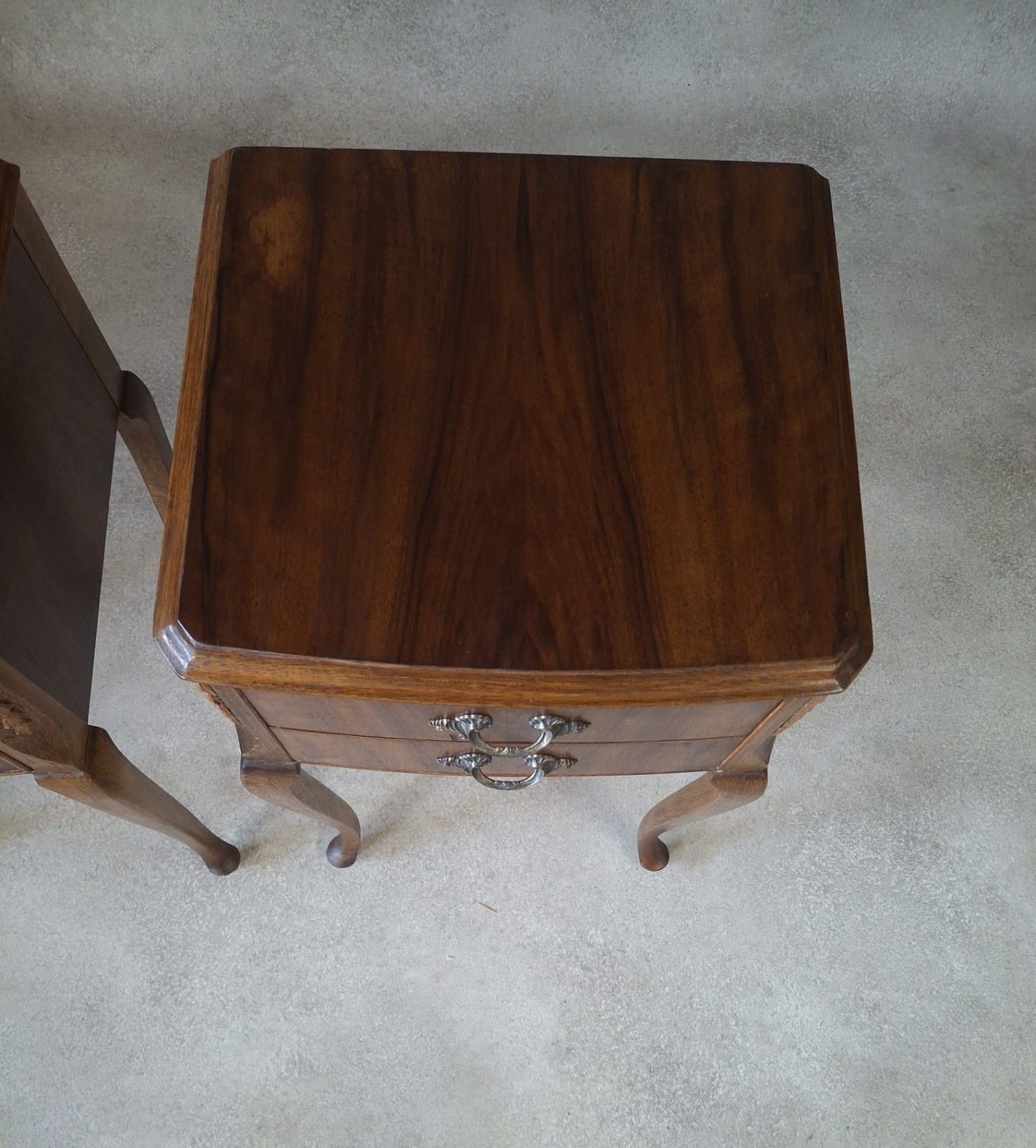245.0 Pair Vintage Walnut Bedside Tables French Louis XV Style Bedside Chests photo