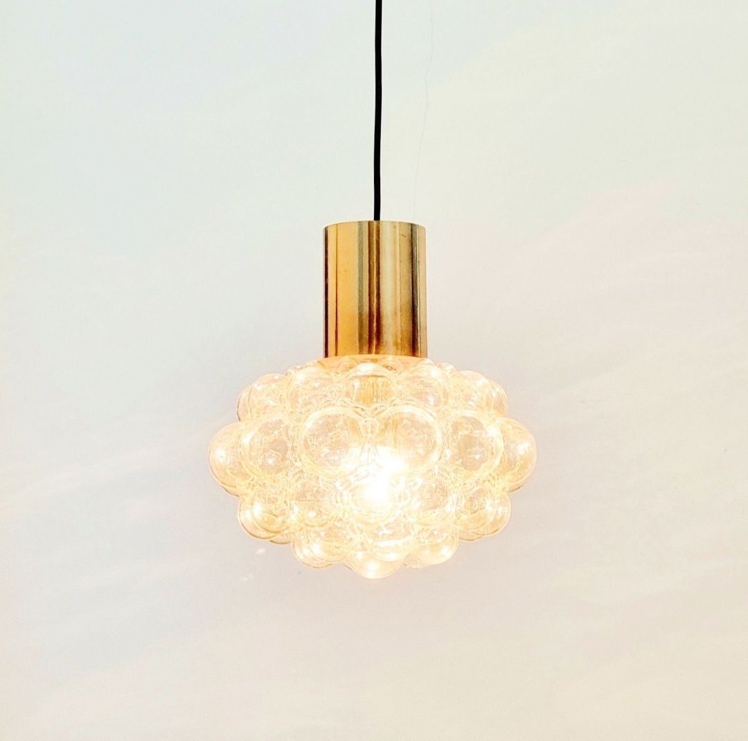 X.L. Mid Century Amber Bubble Glass & Brass Pendant Light By Helena Tynell For Limburg, Germany, 1960s photo 825.0