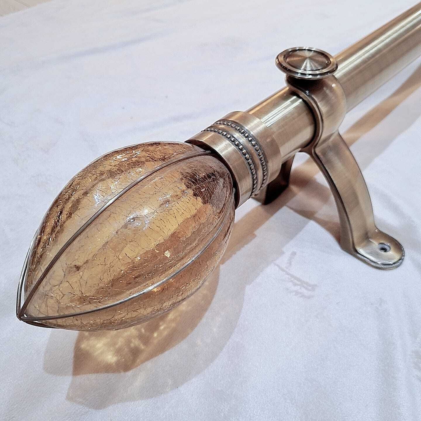 50mm Heritage Quality Curtain Pole – Hand Blown Crackle Glass Finials With Original Matching Rings & Brackets photo furniture
