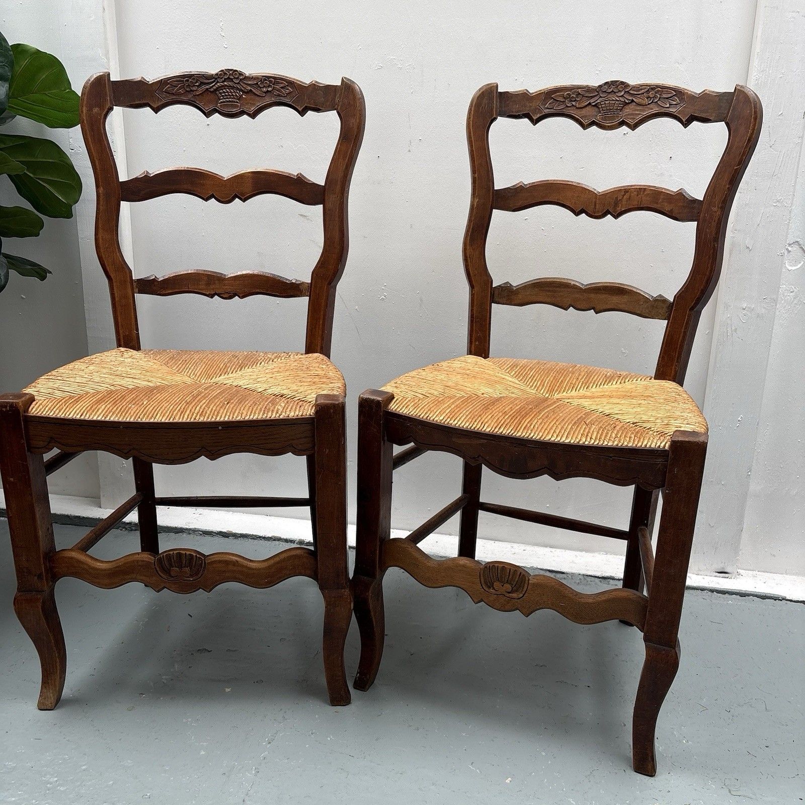 2 Vintage French Country ´Van Gogh” Ladderback Rush Seat Dining Chairs photo vinterior