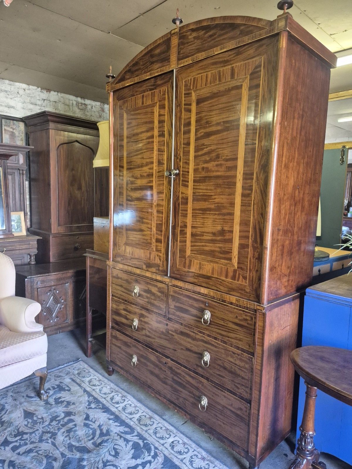 Exceptional Huge Dutch Cuban Mahogany Satinwood Crossbanded Regency Linen Press photo buy