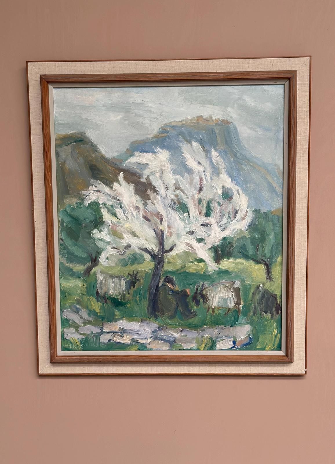 photo buy Original Swedish Oil On Canvas – “Shepherd” By May Nicklasson – Vintage & Framed – 64 × 73 Cm (25.2" × 28.7")