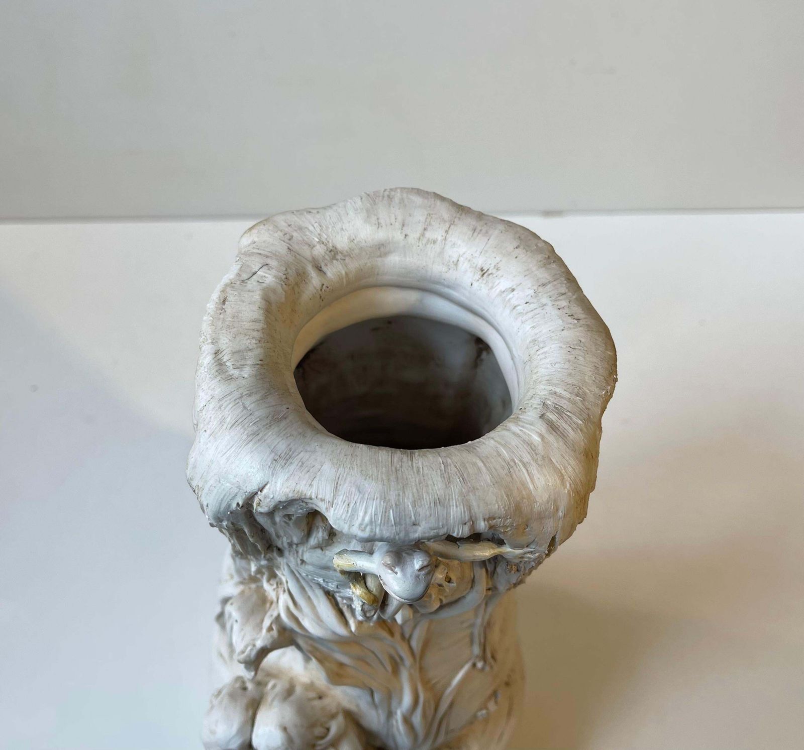 photo for sale Antique Bohemian Enchanted Fairy Tail Tree Trunk Vase In Porcelain   Bisque
