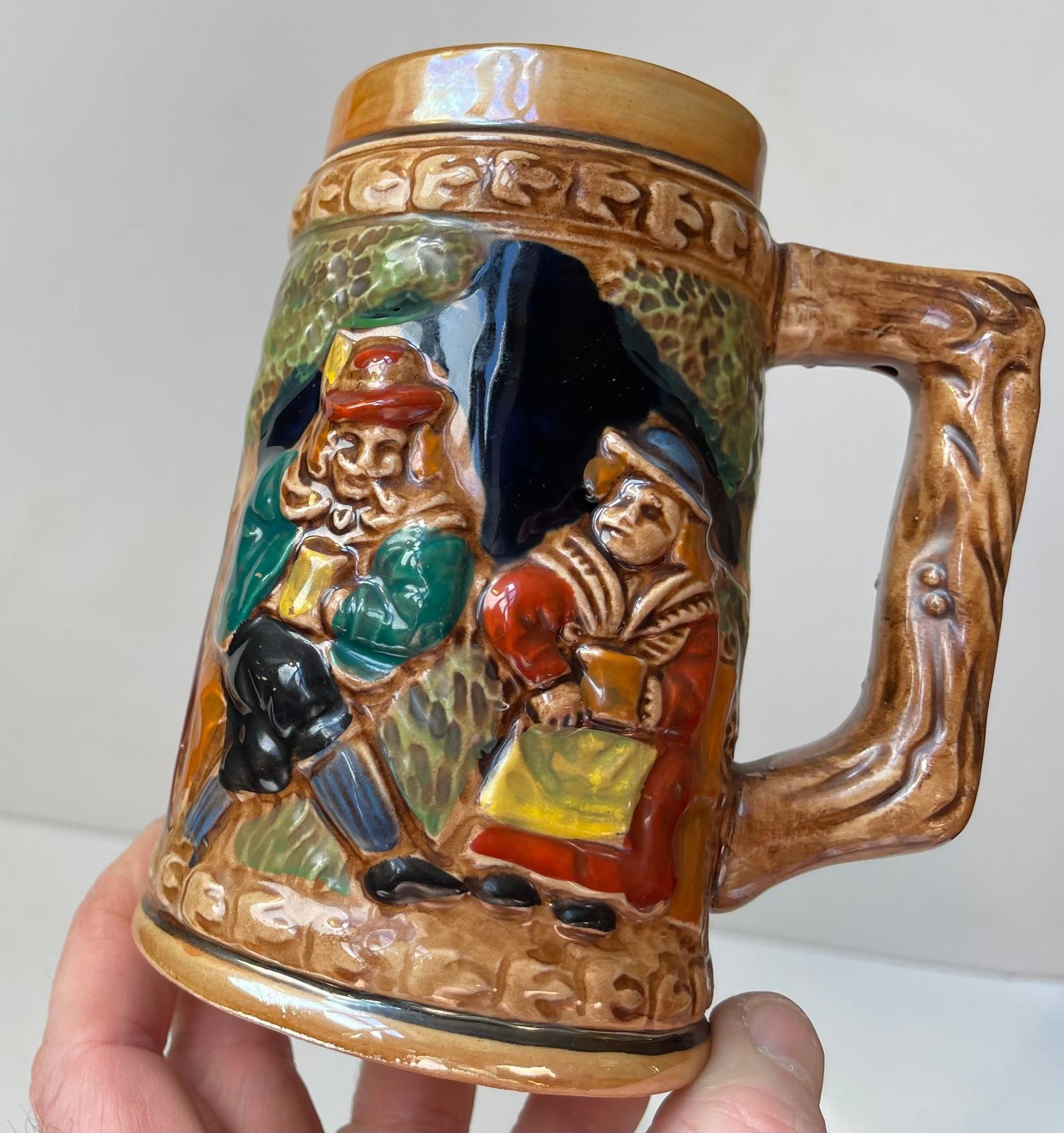 Middeleeuwse Duitse biersteins | Bierpullen in geglazuurd steengoed, set van 2 photo for sale