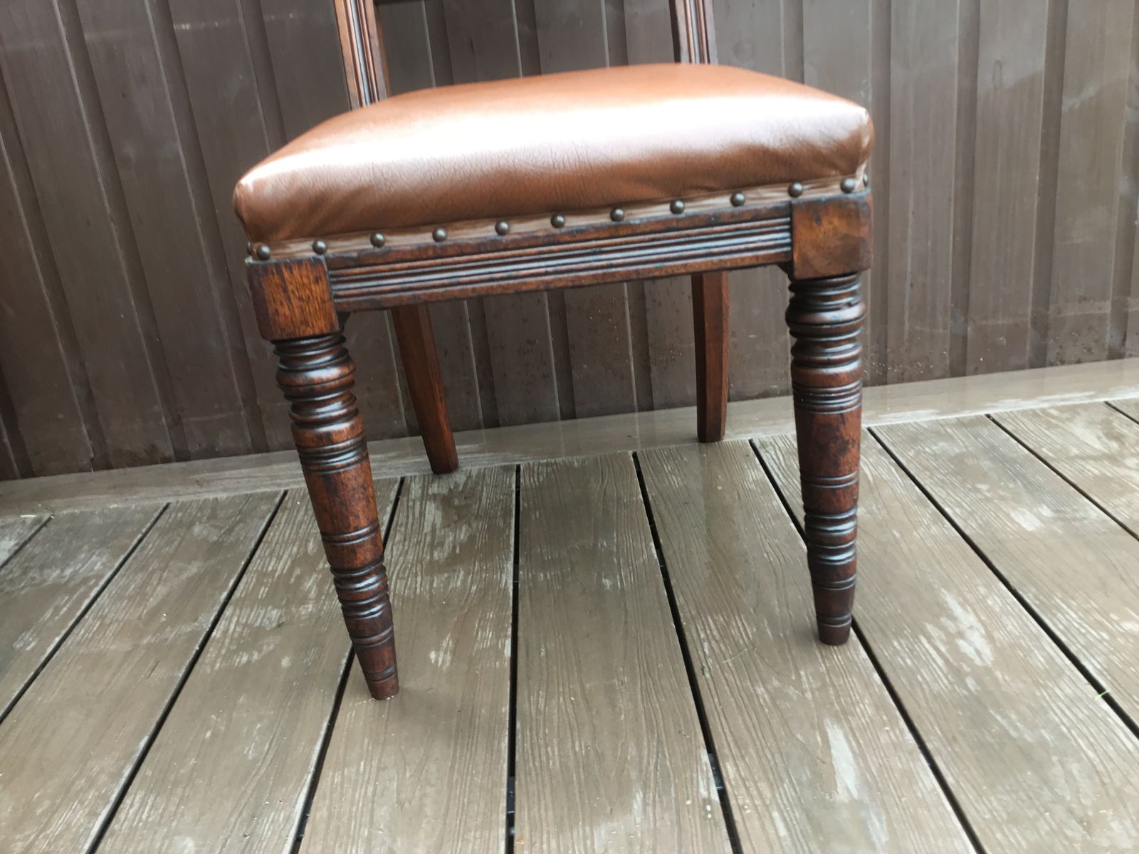 Victorian Oak And Mahogany Leather Side Chair. Excellent Condition photo vintage