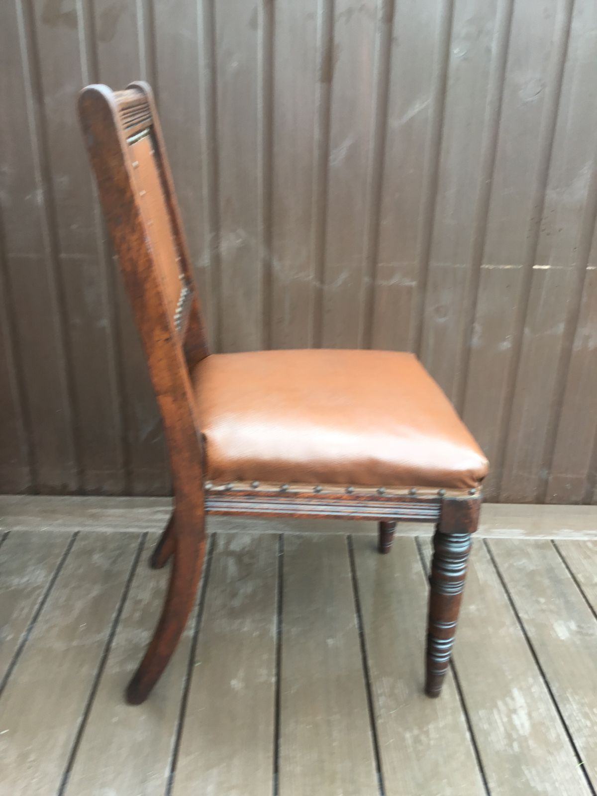 Furniture Victorian Oak And Mahogany Leather Side Chair. Excellent Condition photo