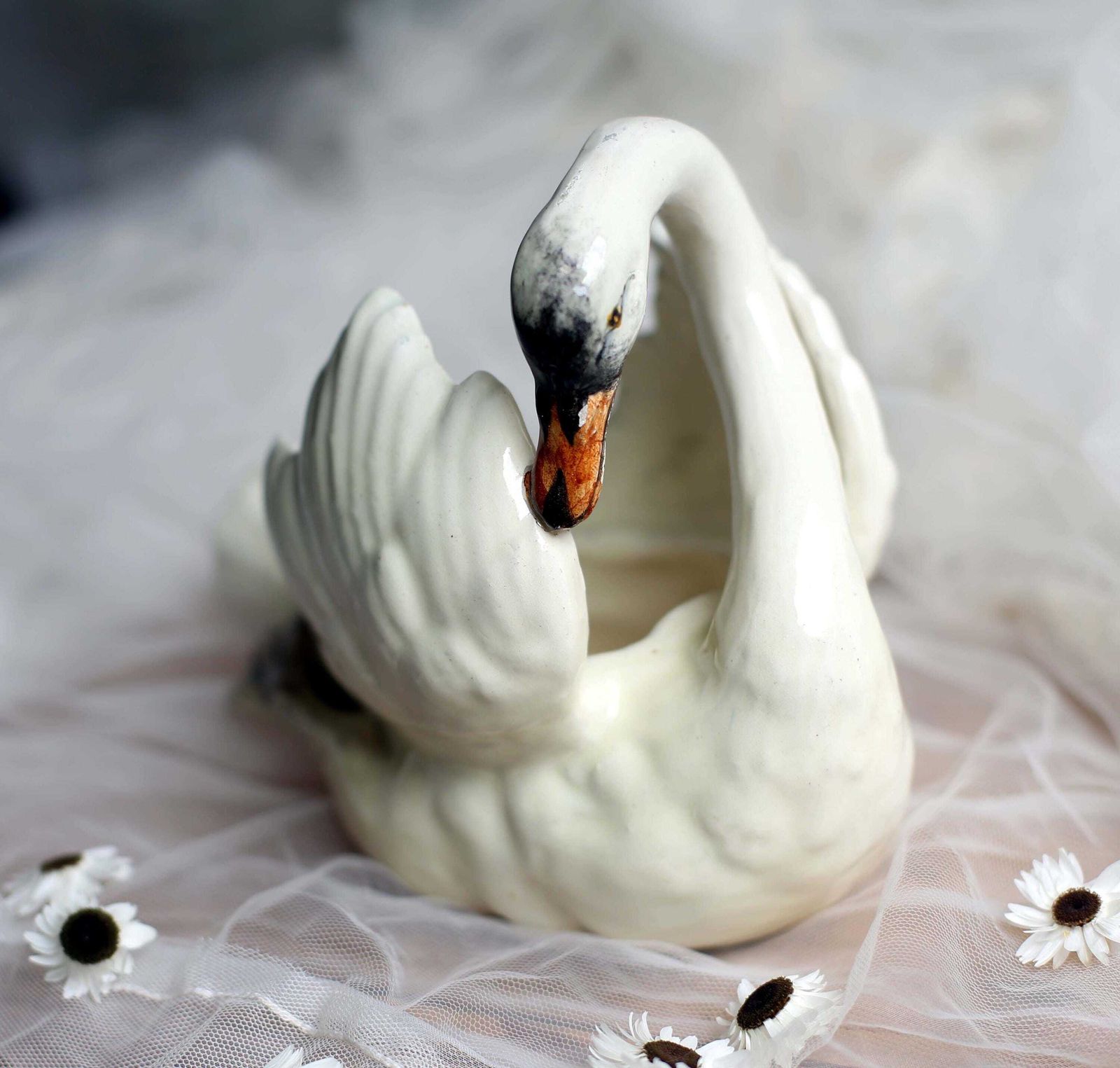 Antique French Majolica Swan Pot Delphin Massier Fils Vallauris