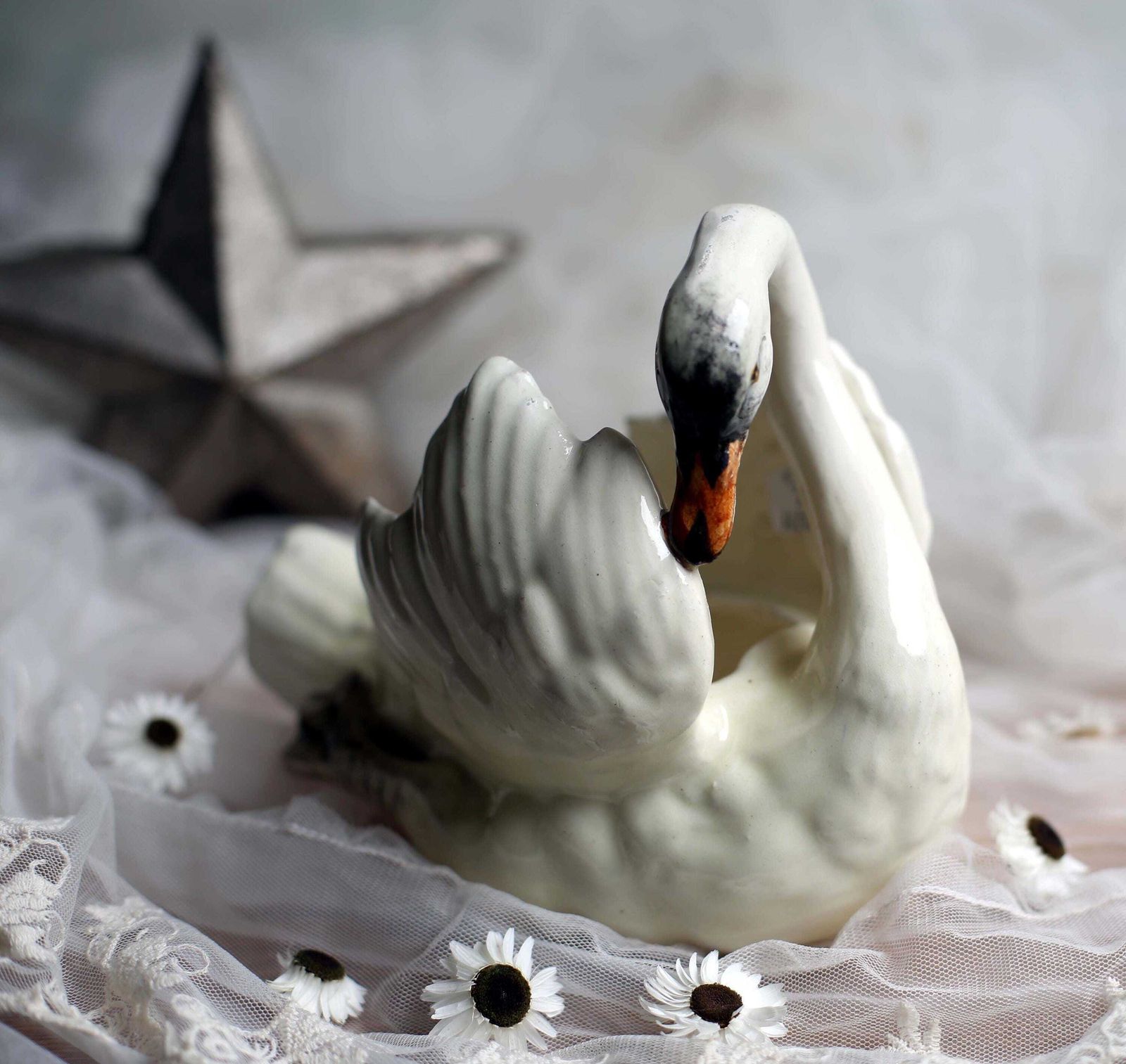 Antique French Majolica Swan Pot Delphin Massier Fils Vallauris photo for sale