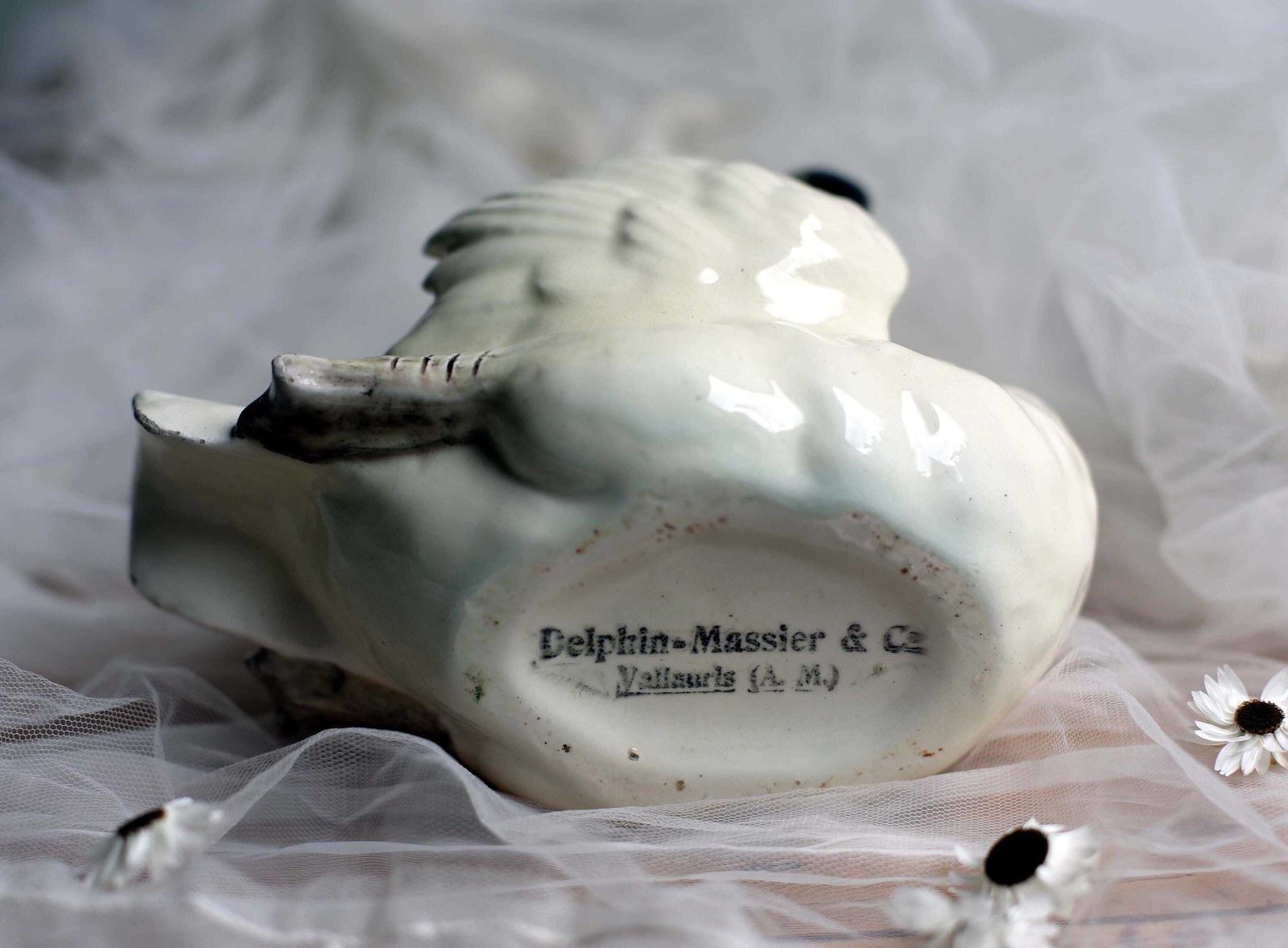 Home Decor Antique French Majolica Swan Pot Delphin Massier Fils Vallauris photo