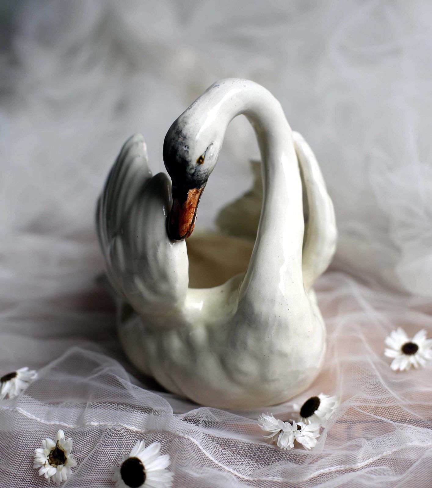 321.0 Antique French Majolica Swan Pot Delphin Massier Fils Vallauris photo