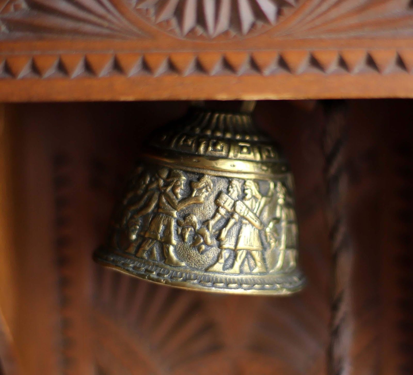 Antique Chalet Bell German Folk Art Carved Prayer Dinner Door Grand Tour photo vintage