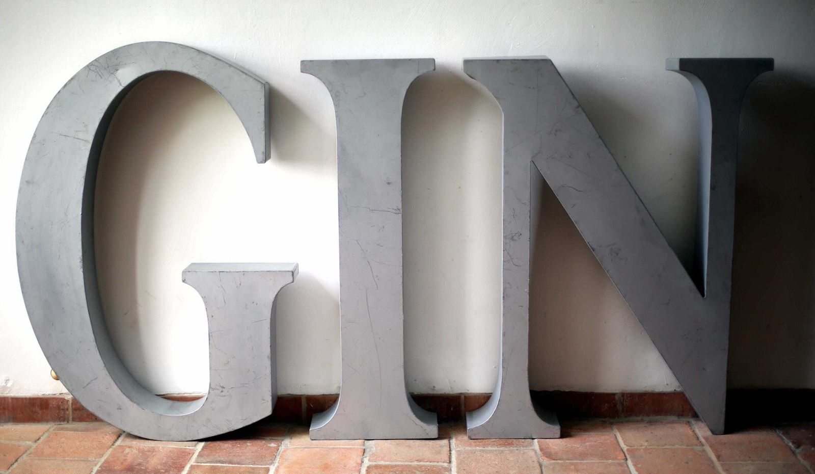 Large Gin Sign Mid Century Aluminum Letters Vintage Barware Industrial French Bar Decor Pub photo buy