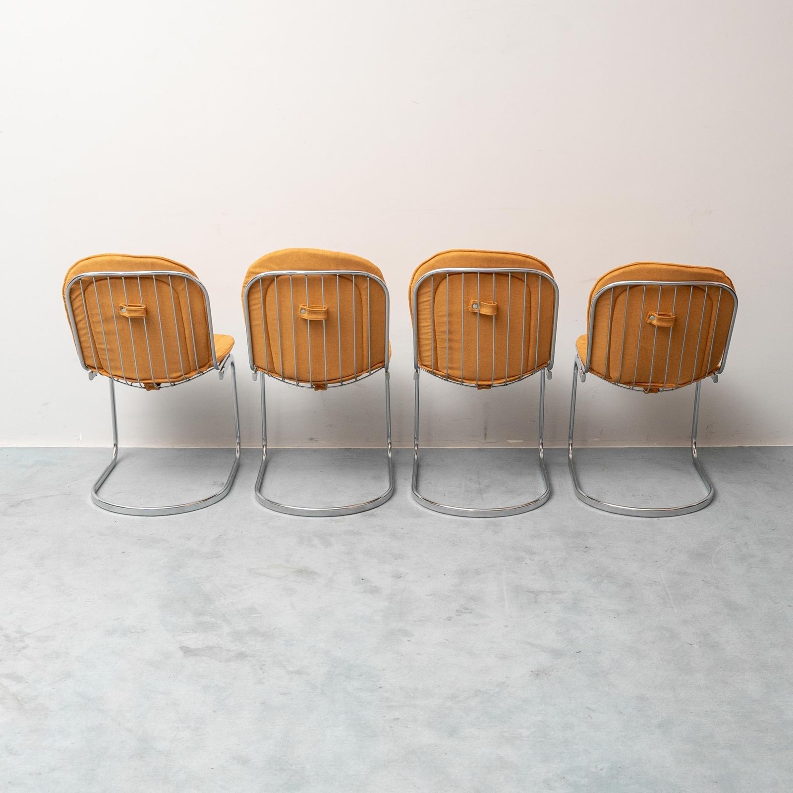 Set Of 4 Vintage Gastone Rinaldi Chairs, Chromed Steel, Yellow Fabric, 1970s Modern Antiques photo vintage