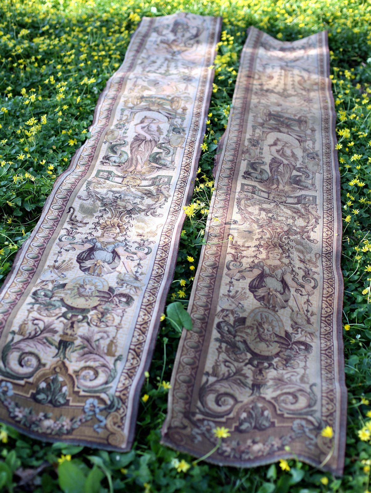 Pair Of Antique Aubusson Tapestry Panels Extra Long Jacquard Lengths Louis Philippe Neo Baroque photo 864.0