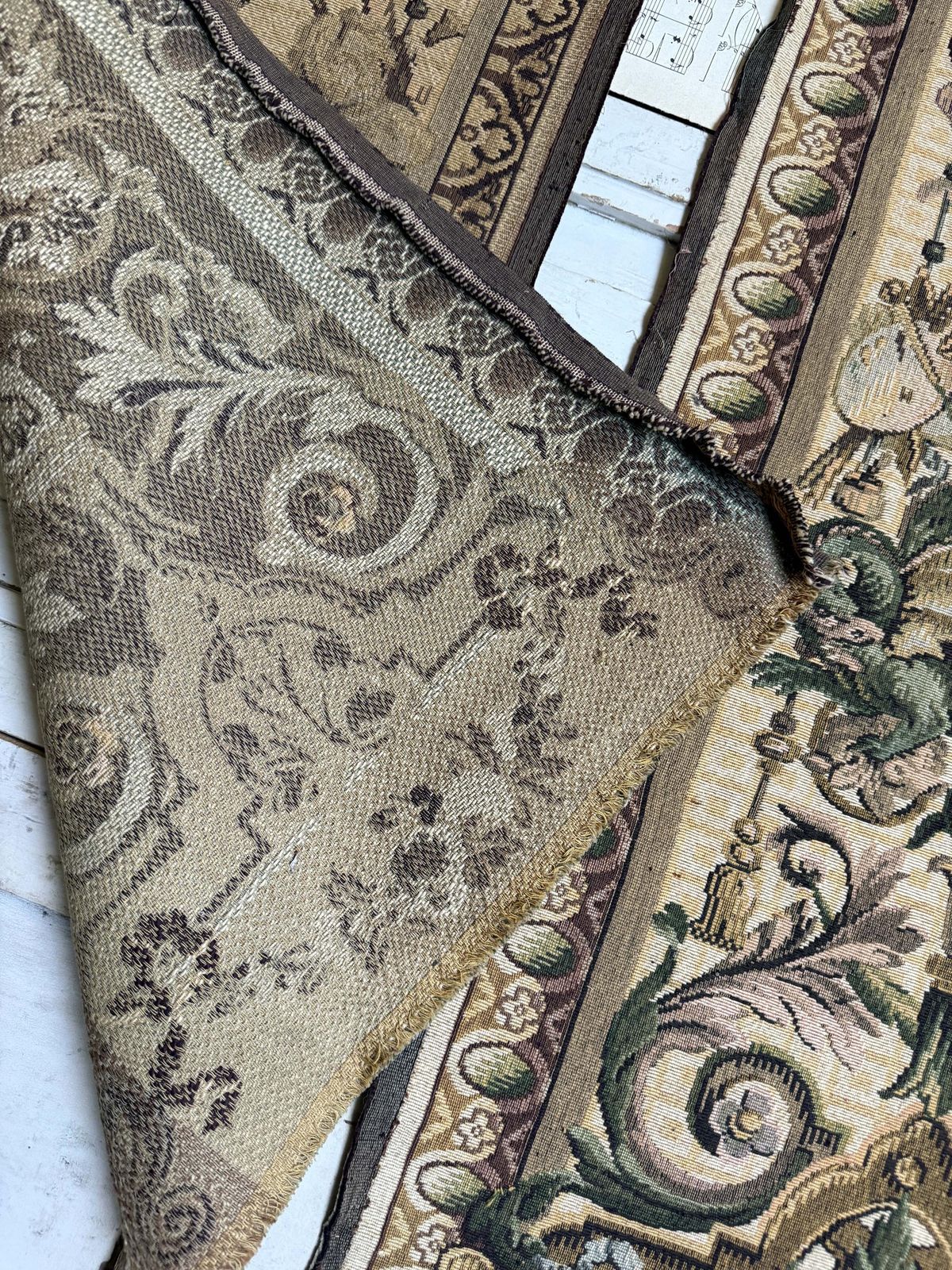 Pair Of Antique Aubusson Tapestry Panels Extra Long Jacquard Lengths Louis Philippe Neo Baroque photo vinterior