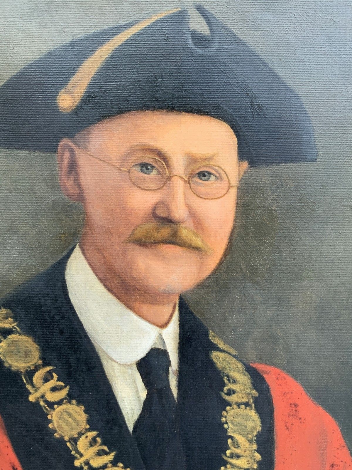 photo furniture Oil Portrait Painting Bespectacled Mayor Mid Century Vintage Antique