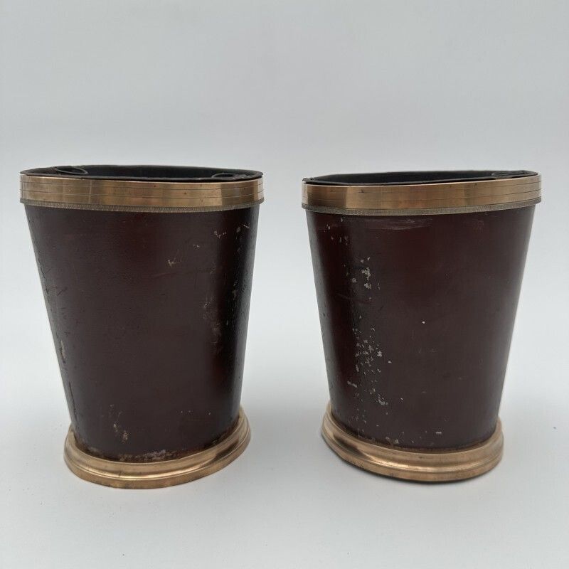 Pair Of Painted Sheet Metal And Brass Flowerpots, Decorated With Bucolic Landscapes, 19th Century. photo for sale