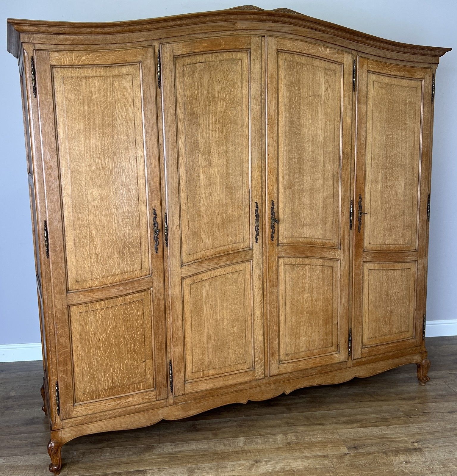 Wardrobe Vintage French Louis XVI Style Oak Four Door Carved Armoire Lot 6106