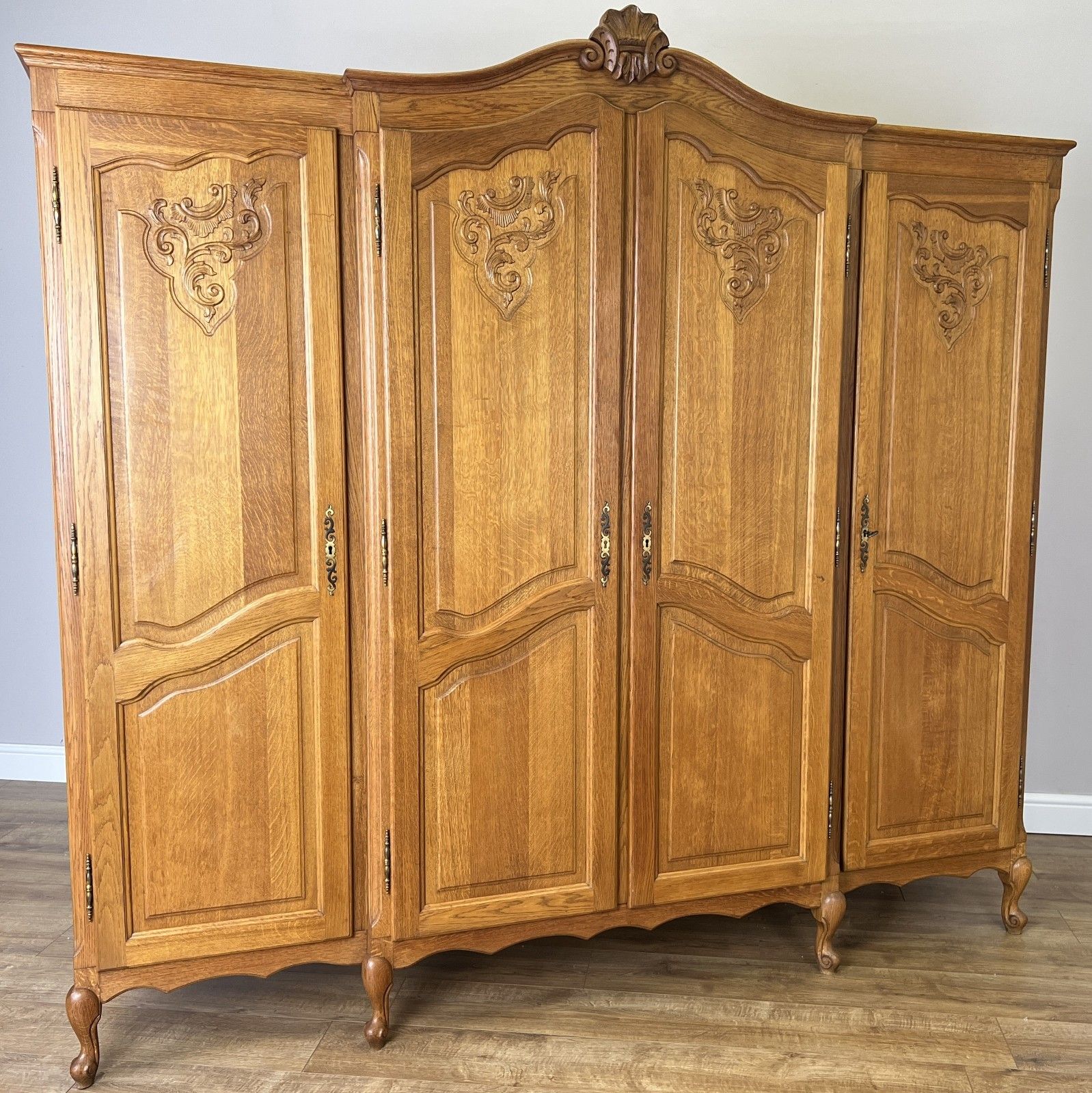 Wardrobe Vintage French Louis XVI Style Oak Four Door Carved Armoire Lot 6104 photo for sale