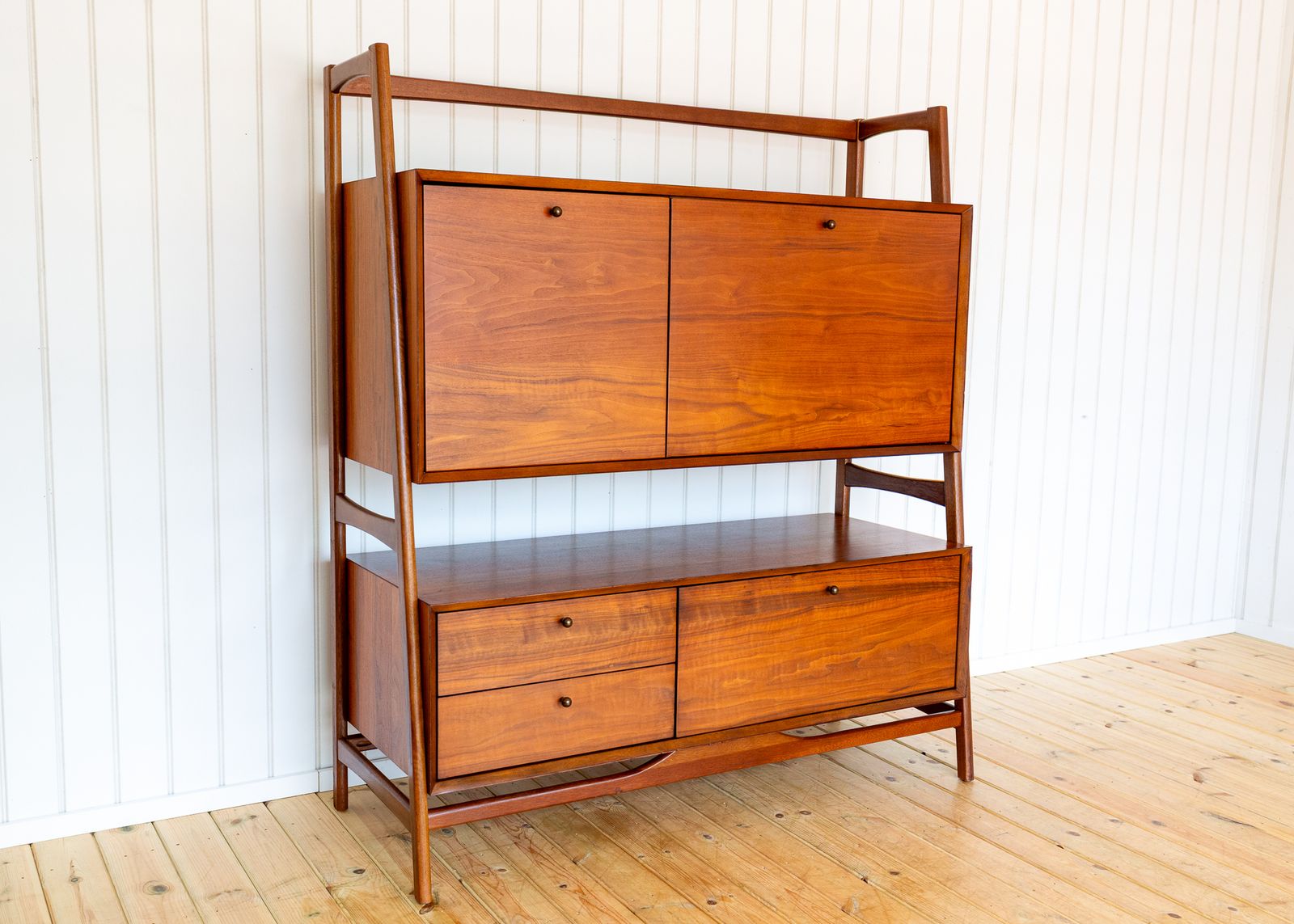 Teak Double Sideboard Danish Mid Century Style Desk Display Stand Media Unit Mcm Cabinet Tiered Hutch Double Decker Hans Wegner Credenza
